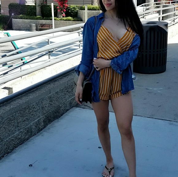 Striped Surplice Neckline Romper - Picture 7 of 7